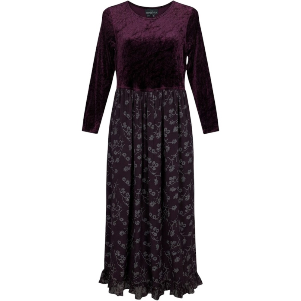Carole Little Vintage 90s Velvet Floral Maxi Dress Plum Purple Size 12 USA Made